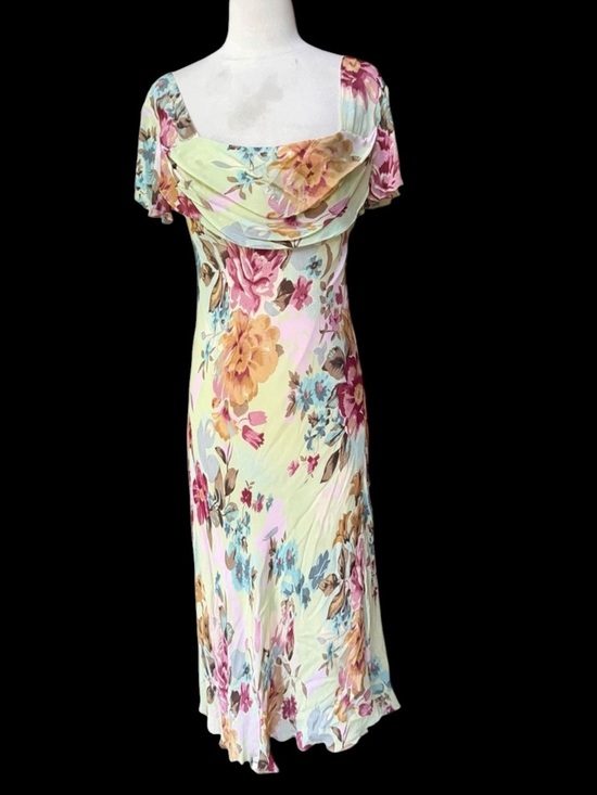Vintage Dresses & Skirts - Y2K Newport News 100% Rayon Floral Draped Scoop Cowl Neck Bias-Cut Dress